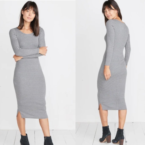 Marine Layer Longsleeve Lexi Midi Dress in Grey/White Stripe size XS bodycon - Picture 1 of 7